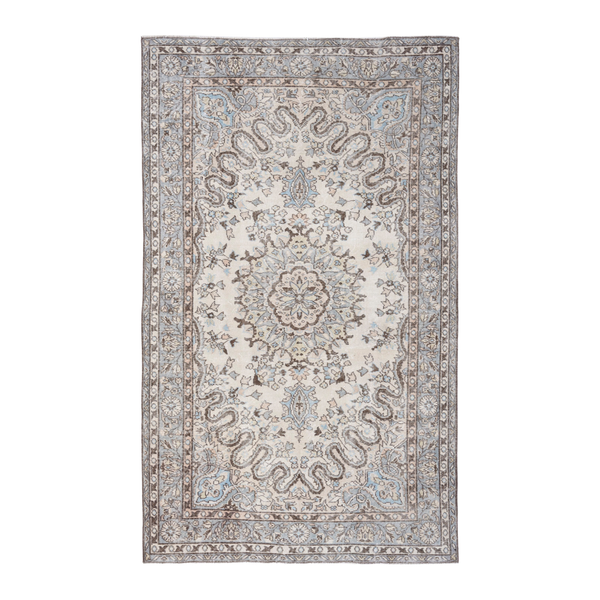 Turkish Isparta area rug in cream and taupe, 5'4" x 8'9"