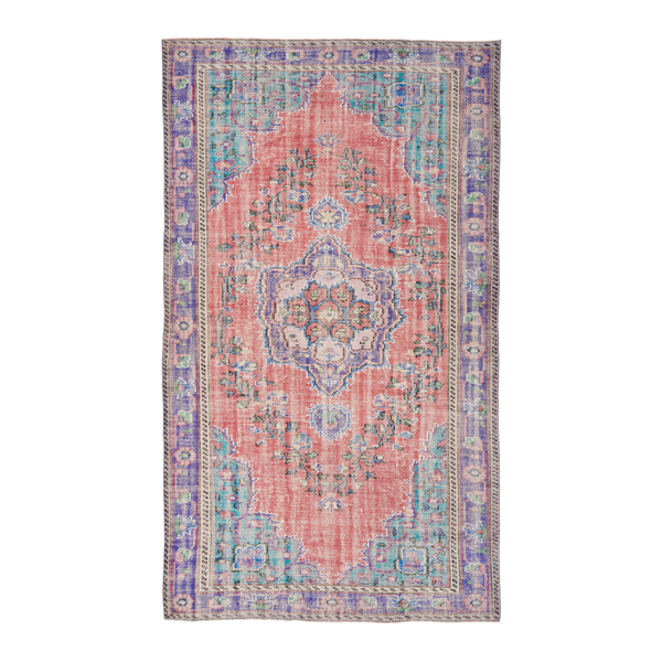 Turkish Manisa area rug in faded red and plum, 5'7" x 9'7"