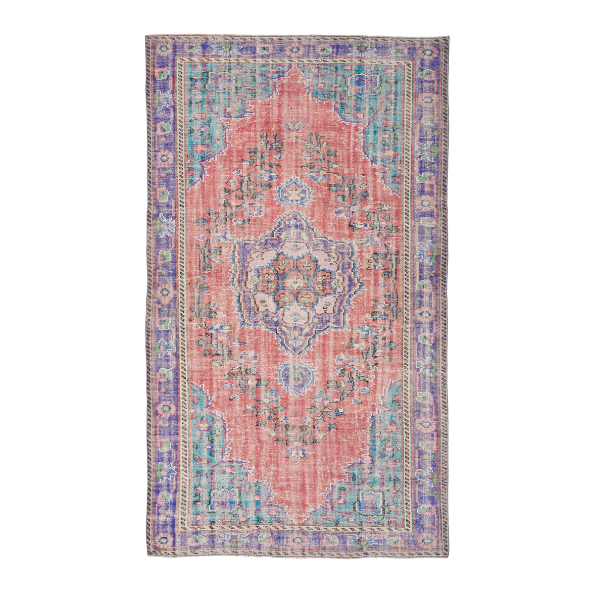 Turkish Manisa area rug in faded red and plum, 5'7" x 9'7"