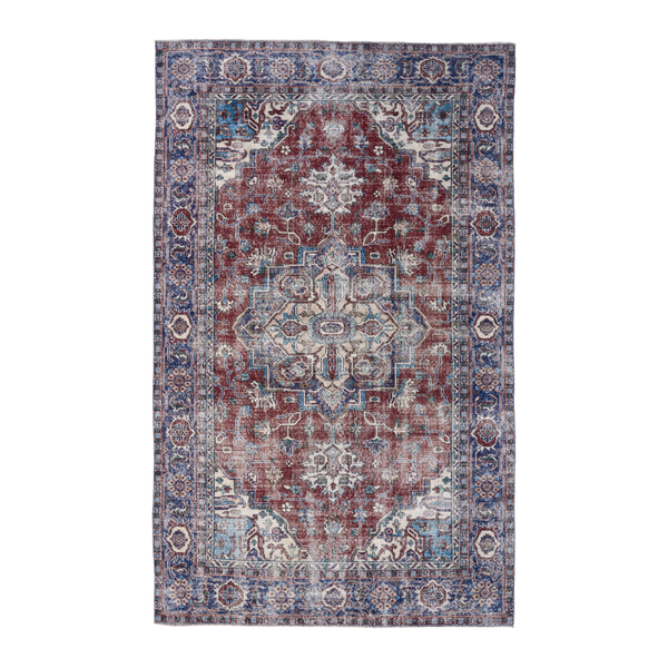 Turkish Isparta area rug in burgundy and navy, 6'5" x 10'5"