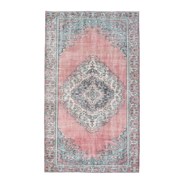 Turkish Manisa area rug in muted pink and celadon, 5'7" x 9'3"