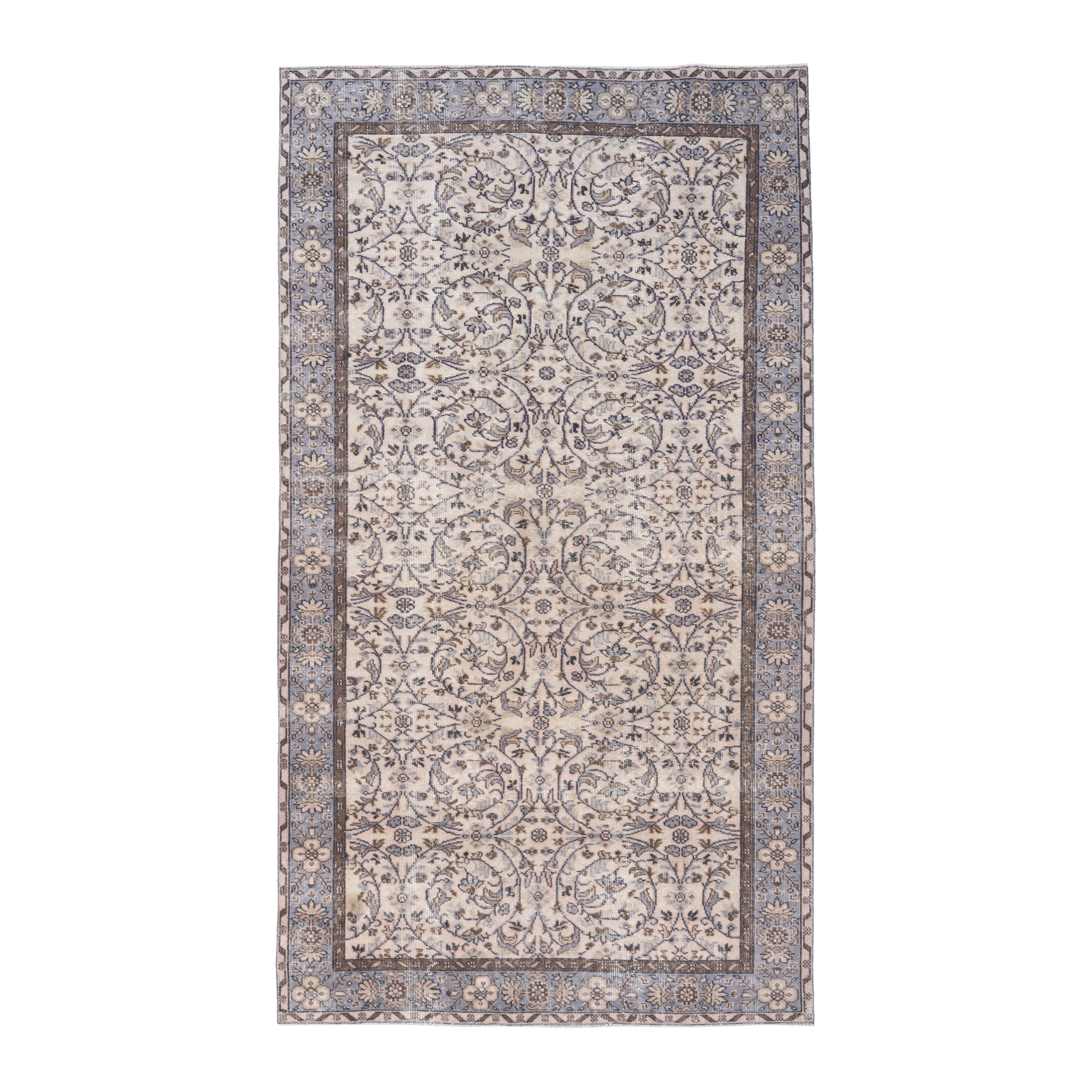 Turkish Isparta area rug in ivory and blue gray, 5'4" x 9'5"