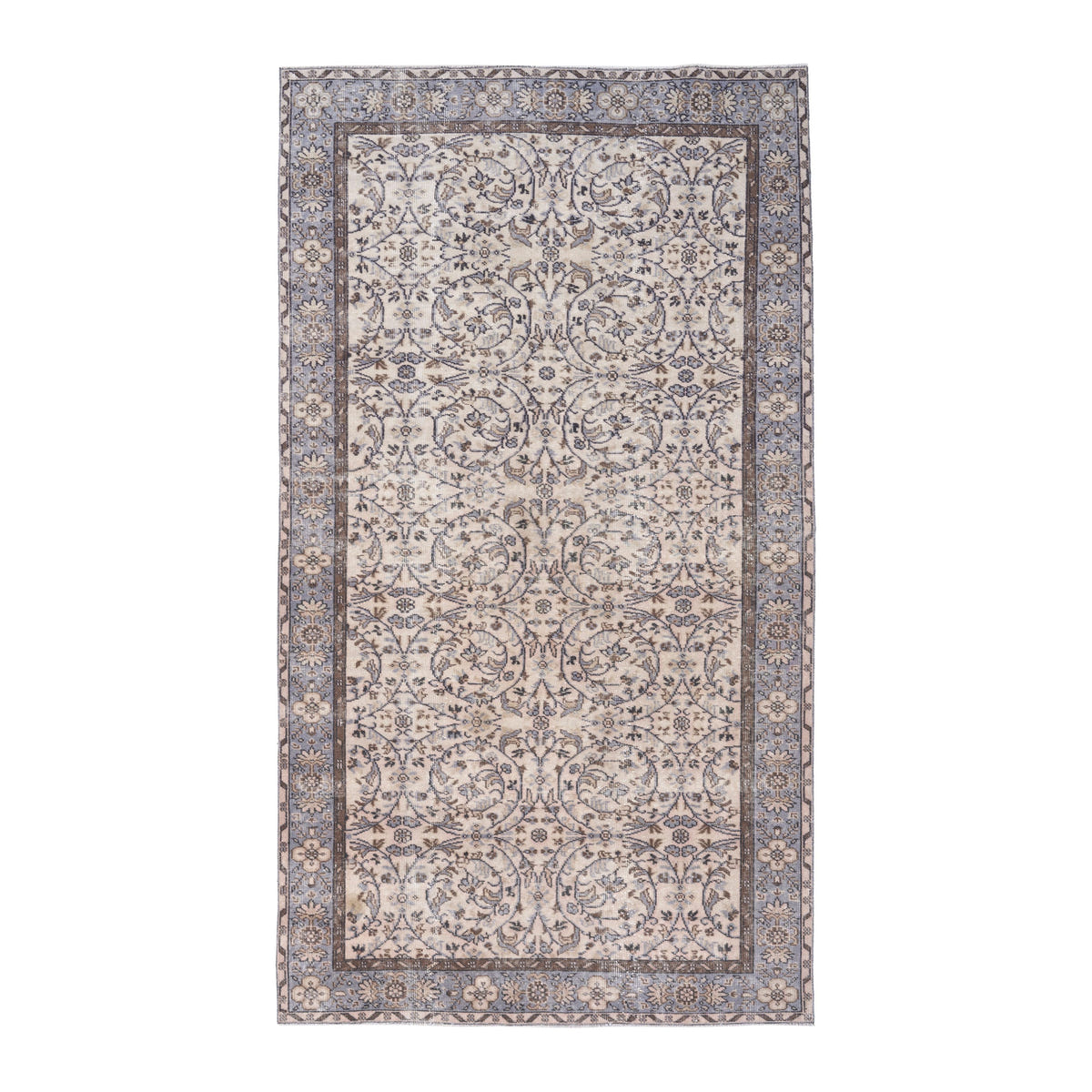 Turkish Isparta area rug in ivory and blue gray, 5'4" x 9'5"