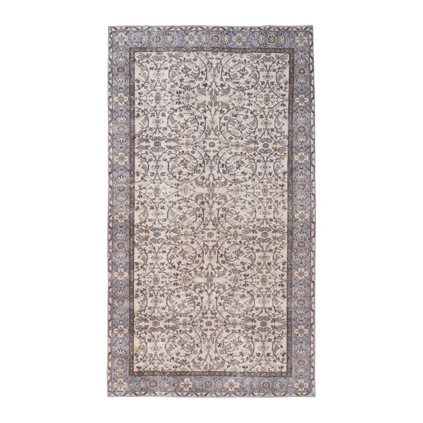 Turkish Isparta area rug in ivory and blue gray, 5'4" x 9'5"