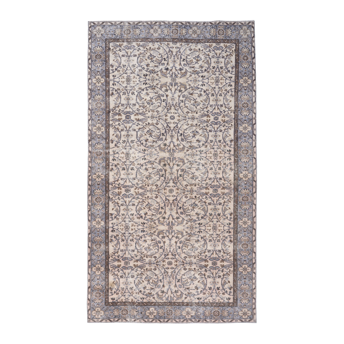 Turkish Isparta area rug in ivory and blue gray, 5'4" x 9'5"