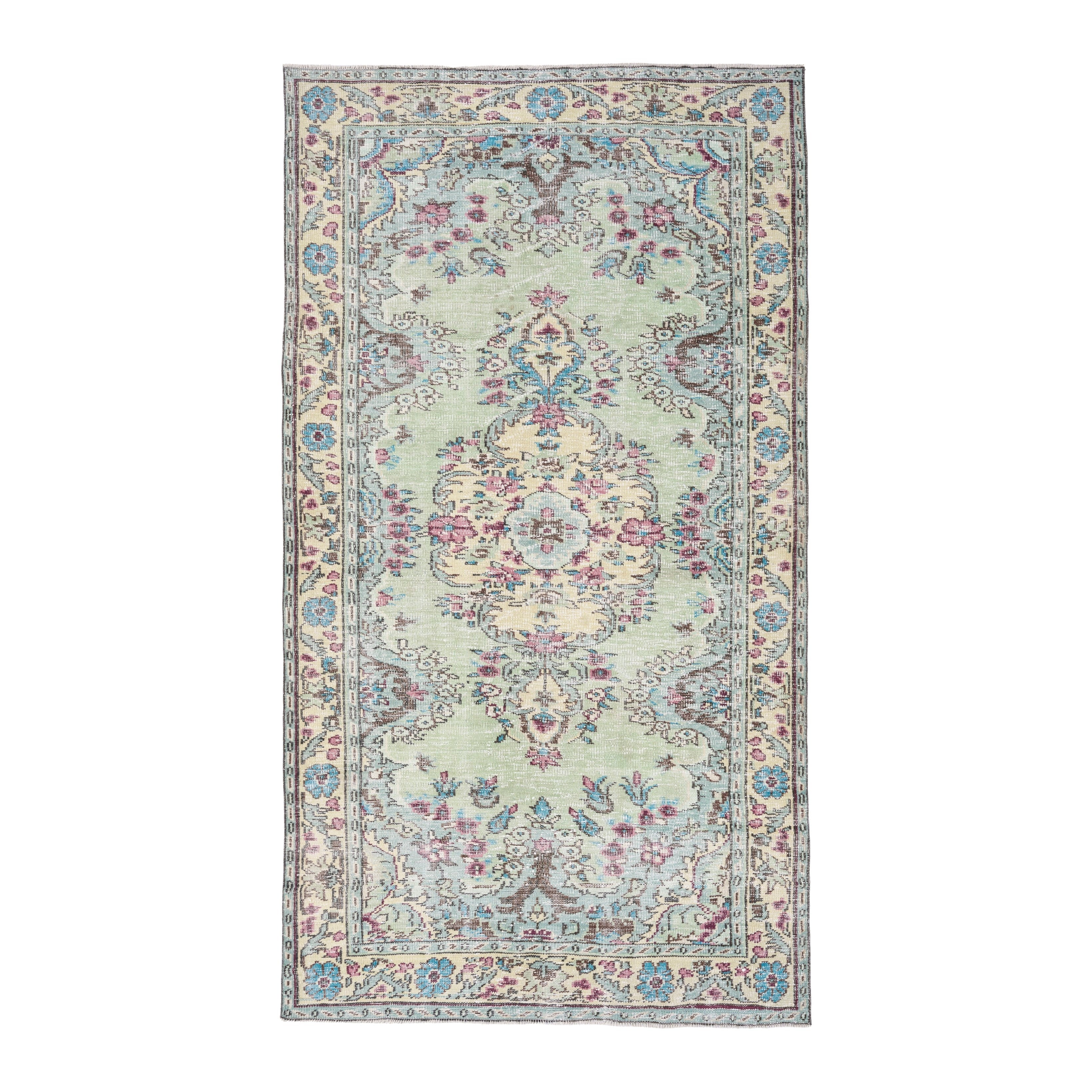 Turkish Manisa area rug in cream and muted pink, 5'1" x 8'9"