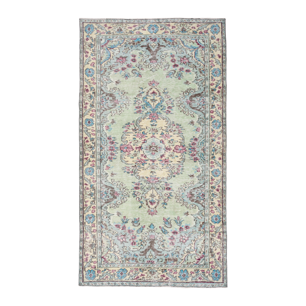 Turkish Manisa area rug in cream and muted pink, 5'1" x 8'9"