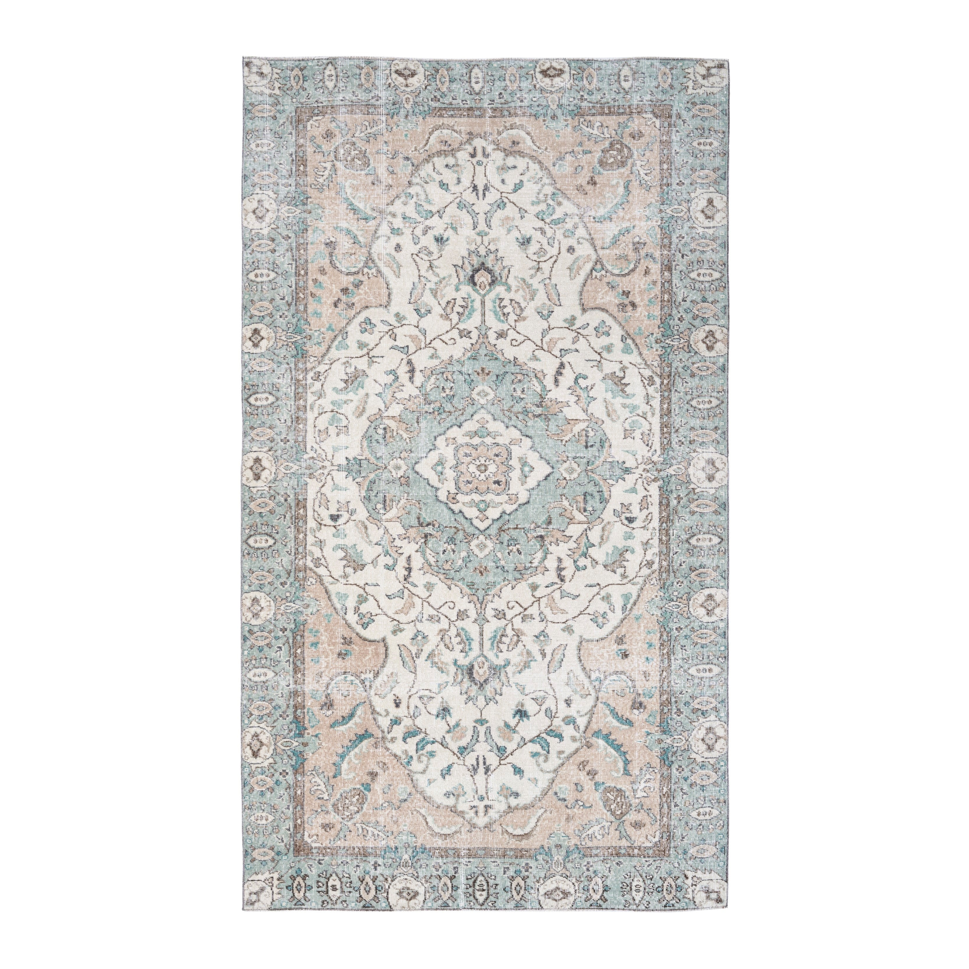 Turkish Isparta area rug in cream and blue gray, 5'3" x 8'11"