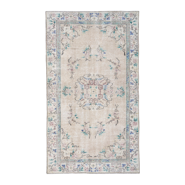 Turkish Isparta area rug in cream and dusty rose, 4'11" x 8'10"