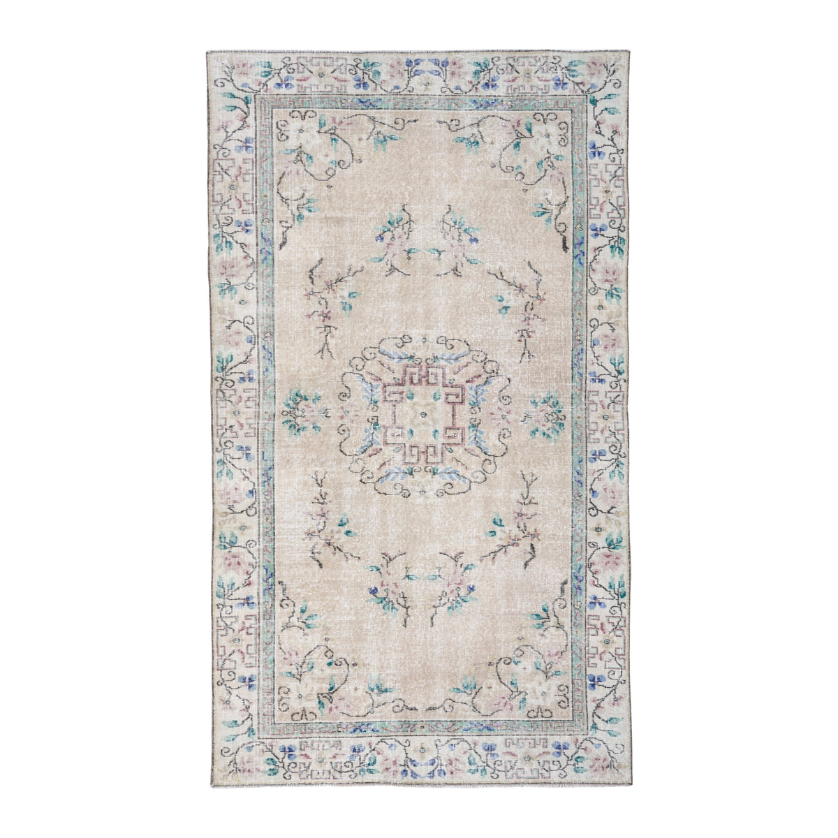 Turkish Isparta area rug in cream and dusty rose, 4'11" x 8'10"