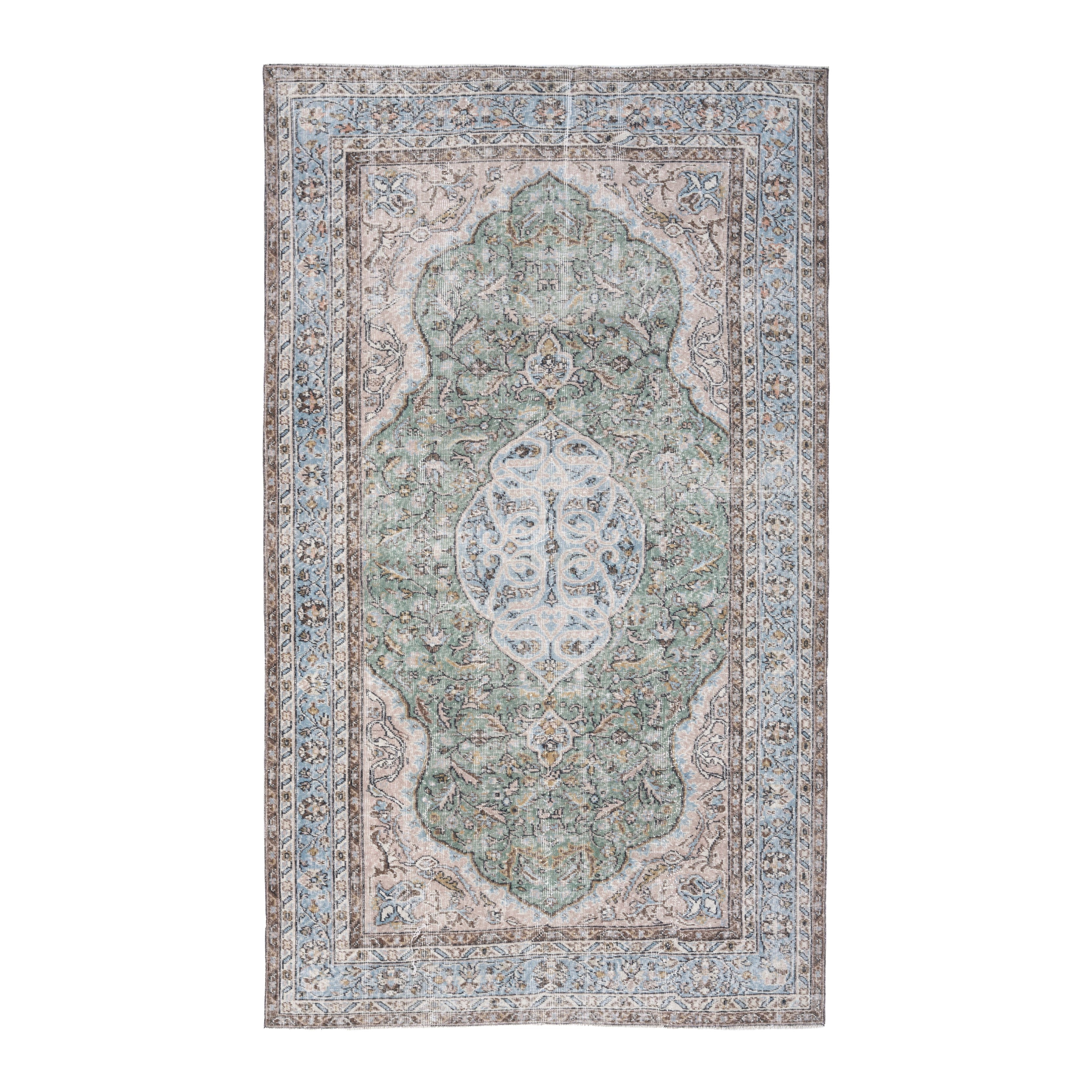 Turkish Isparta area rug in sage and powder blue, 5'5" x 8'11"
