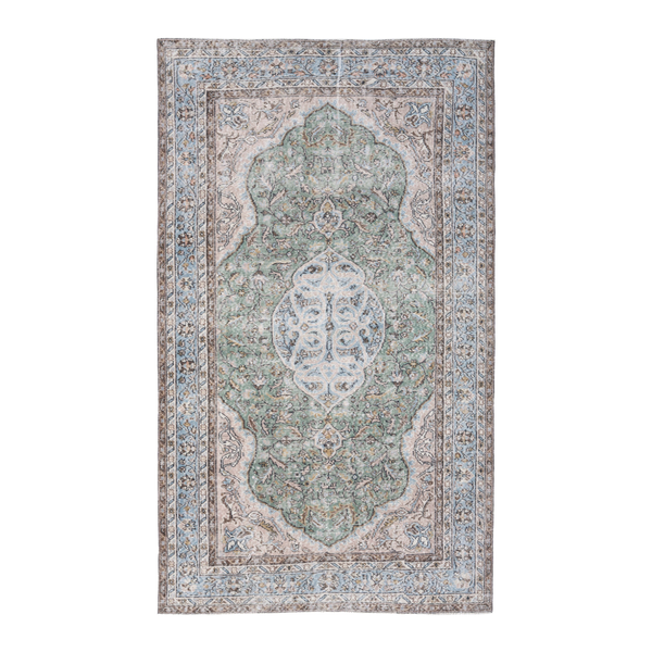 Turkish Isparta area rug in sage and powder blue, 5'5" x 8'11"