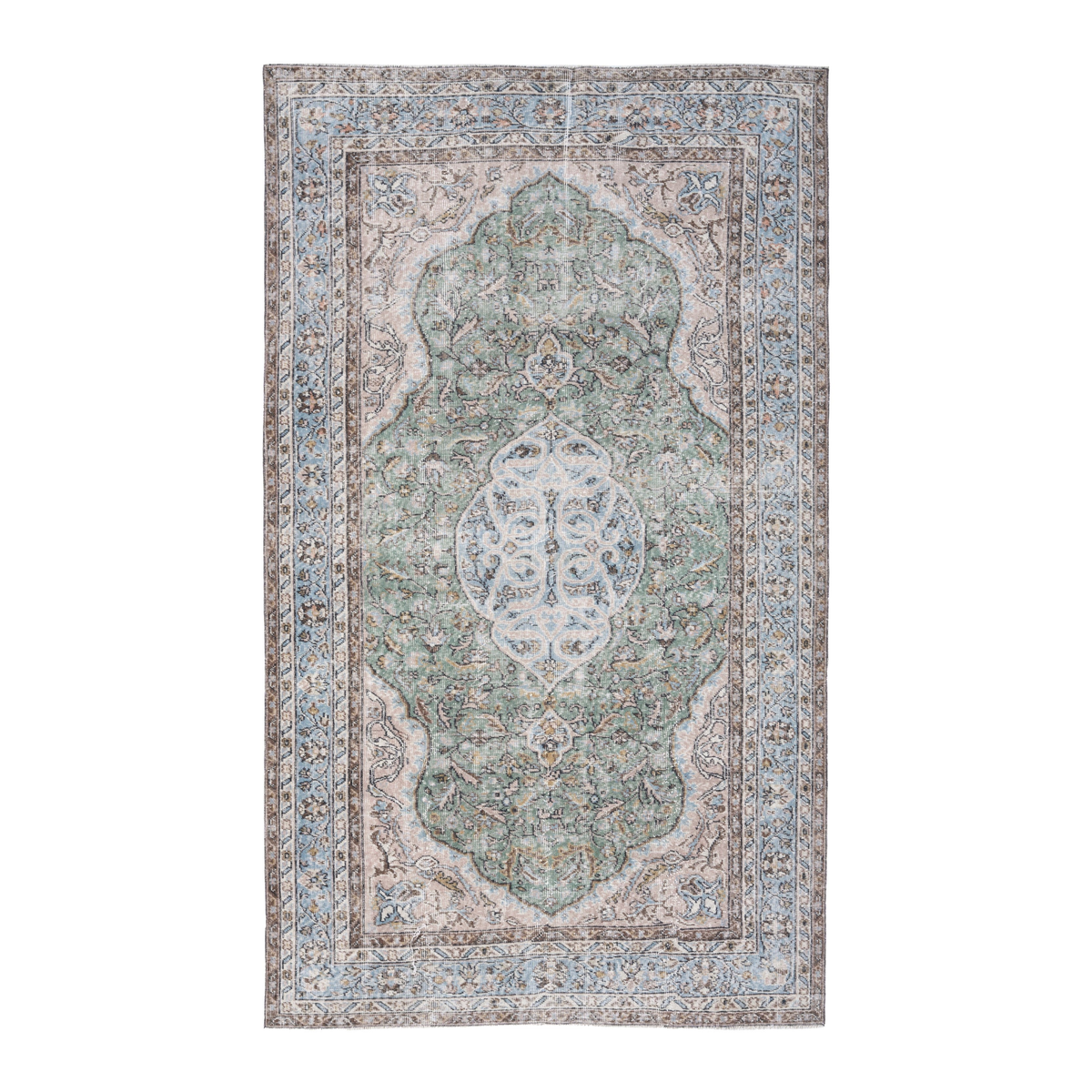 Turkish Isparta area rug in sage and powder blue, 5'5" x 8'11"