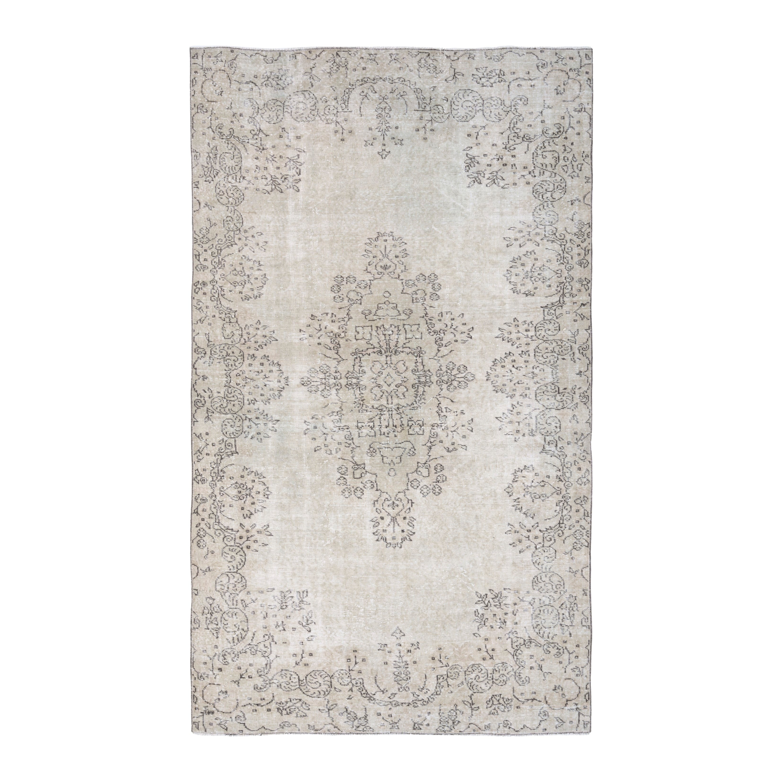 Turkish Isparta area rug in ivory and greige, 5'6" x 9'3"