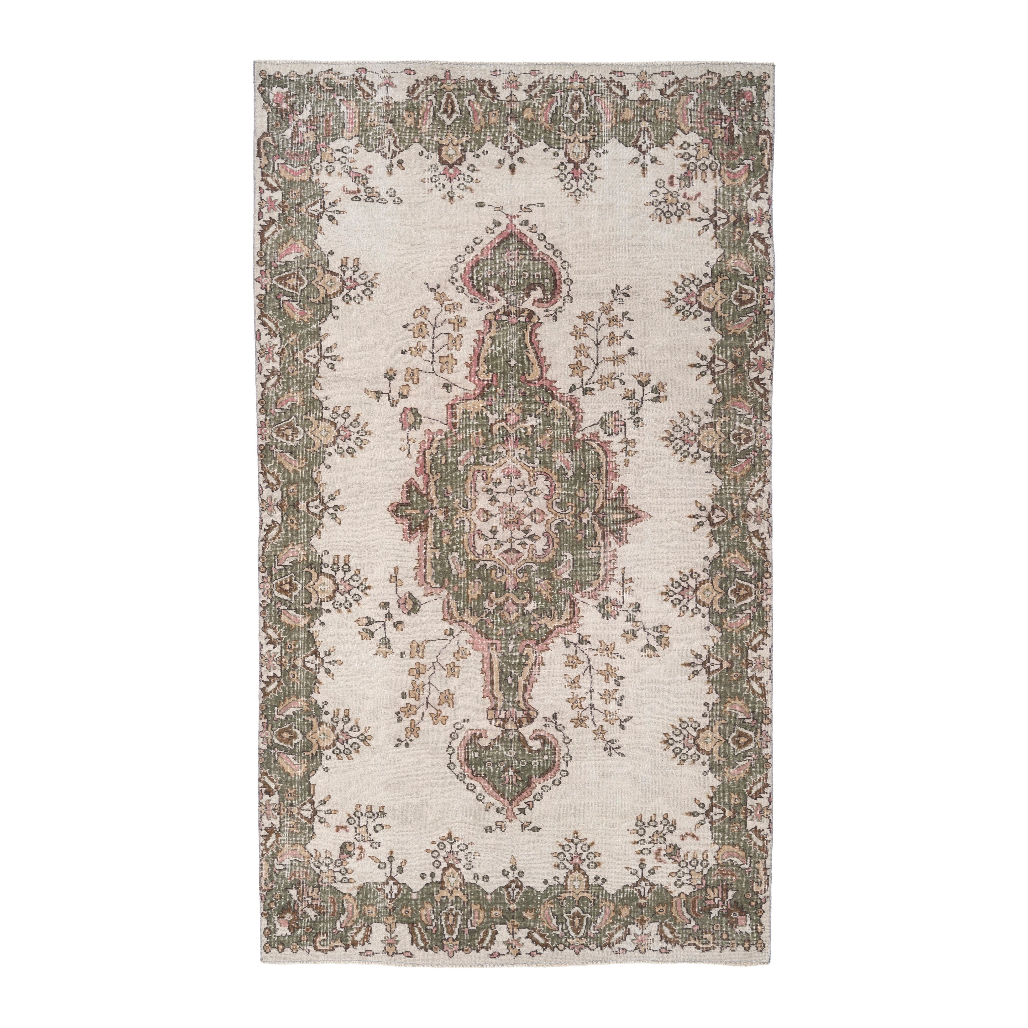 Turkish Isparta area rug in cream and sage, 5'4" x 9'3"