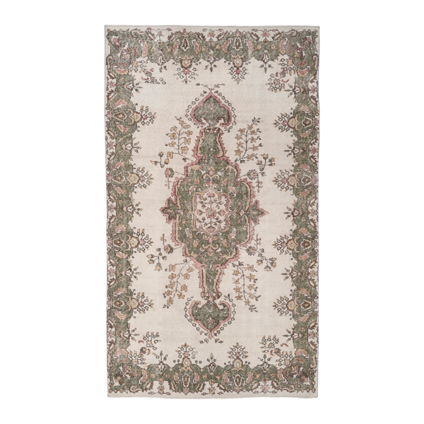 Turkish Isparta area rug in cream and sage, 5'4" x 9'3"