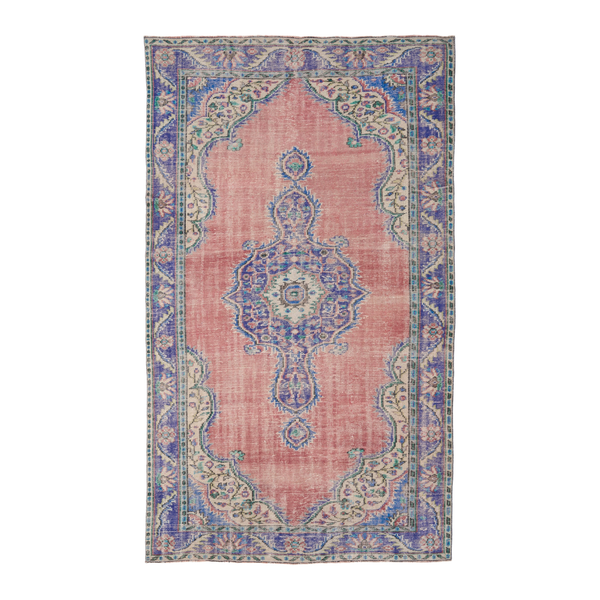 Turkish Manisa area rug in dusty rose and denim, 5'10" x 9'9"