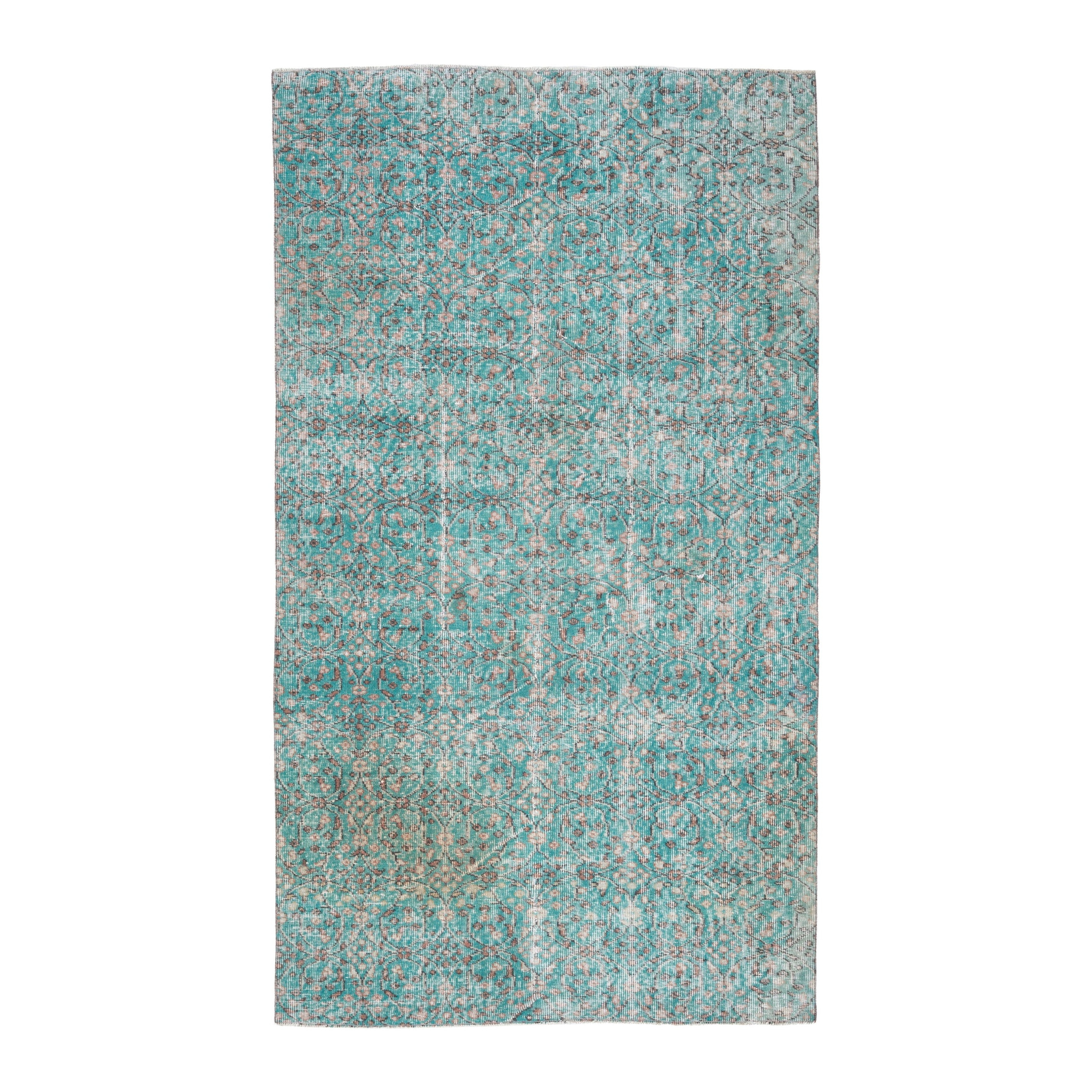 Turkish Isparta area rug in teal and greige, 4'9" x 8'