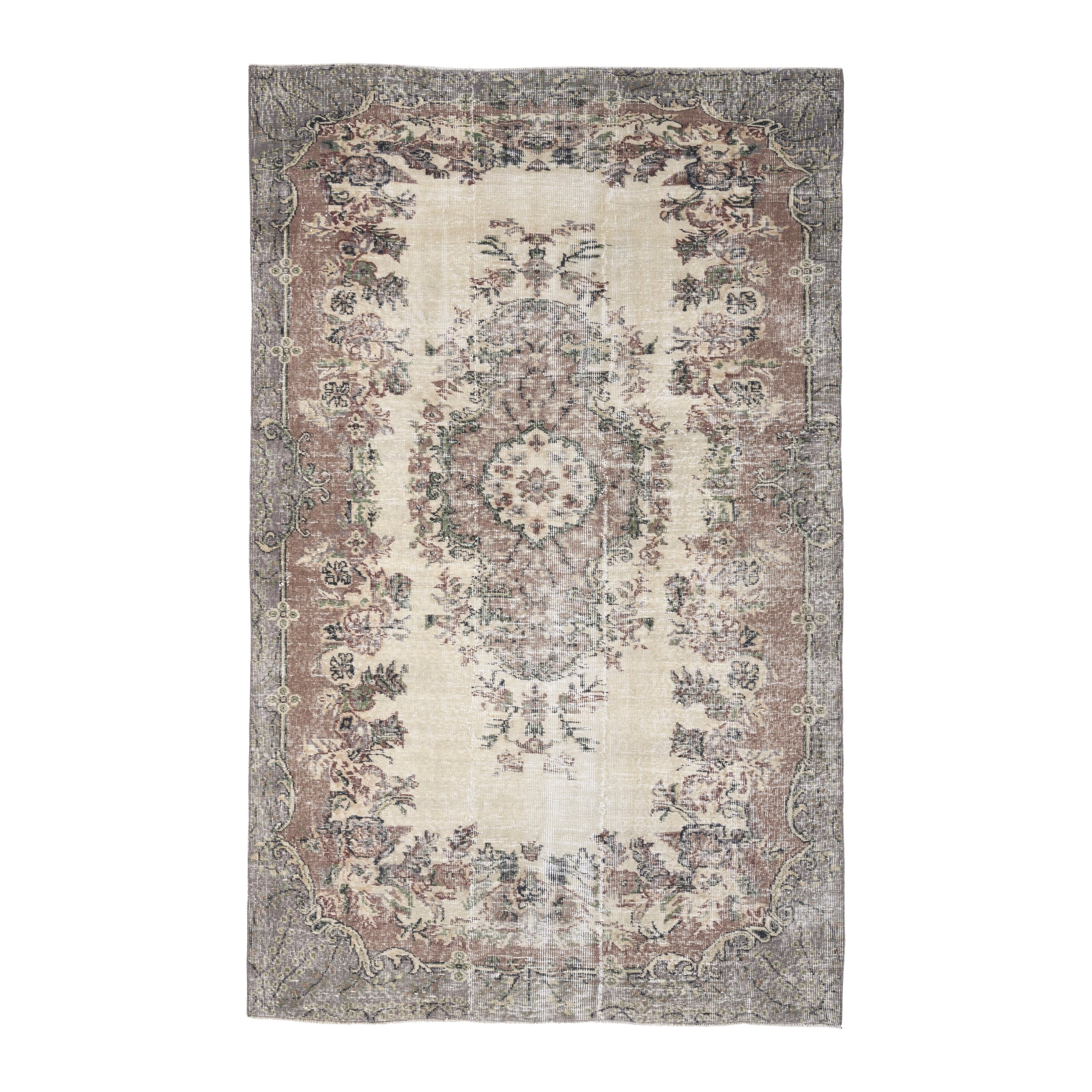 Turkish Isparta area rug in cream and muted pink, 5'4" x 8'3"