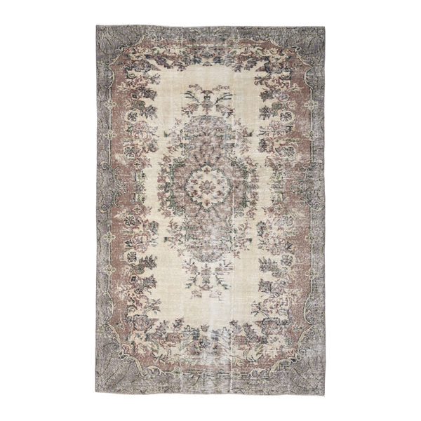 Turkish Isparta area rug in cream and muted pink, 5'4" x 8'3"