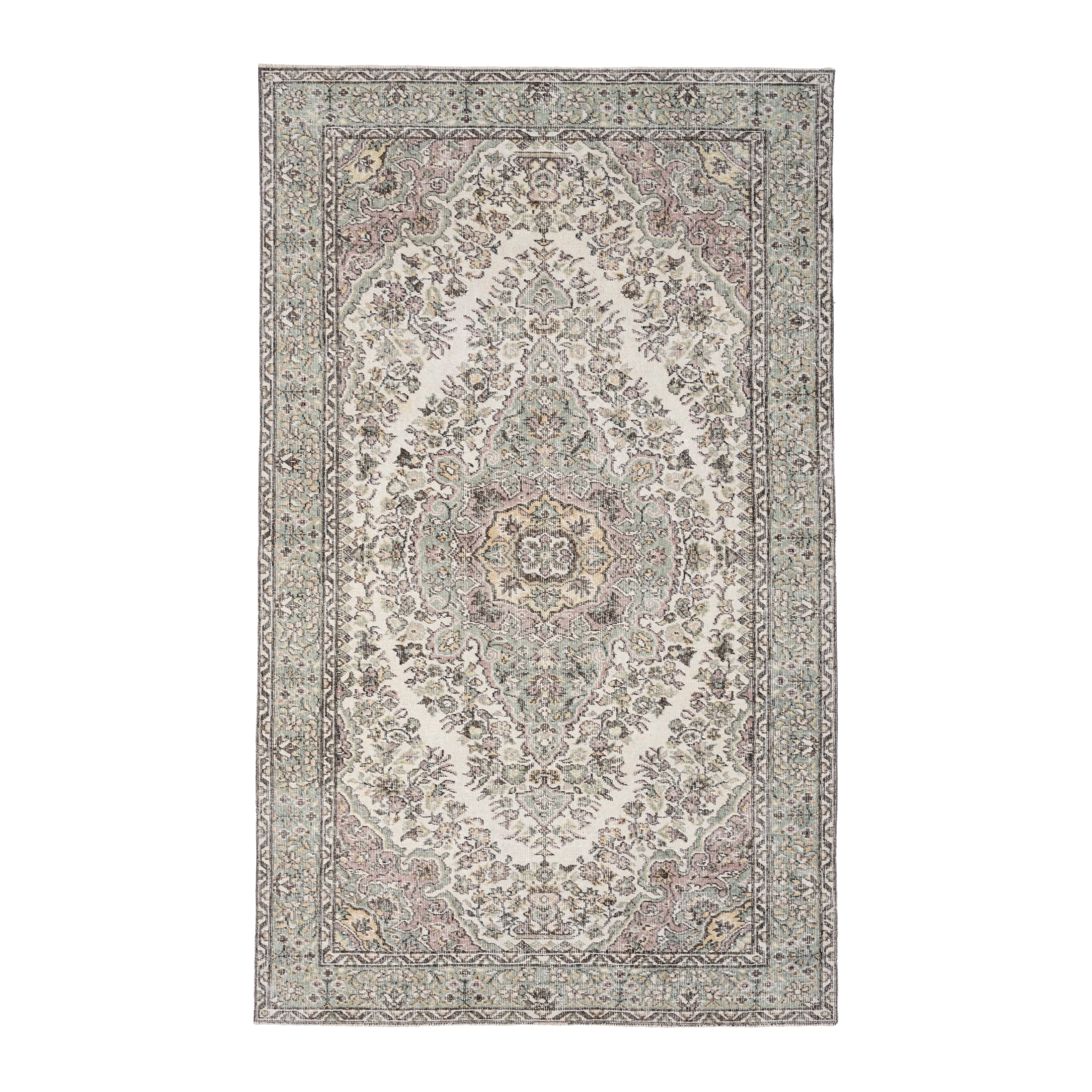 Turkish Isparta area rug in cream and greige, 5'5" x 8'9"