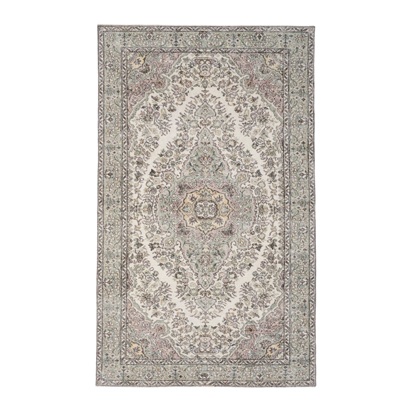 Turkish Isparta area rug in cream and greige, 5'5" x 8'9"