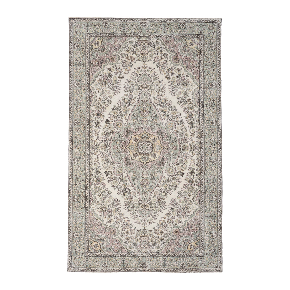 Turkish Isparta area rug in cream and greige, 5'5" x 8'9"