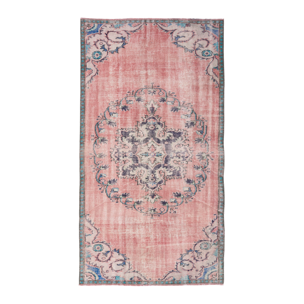 Turkish Manisa area rug in dusty rose and cream, 4'10" x 8'8"