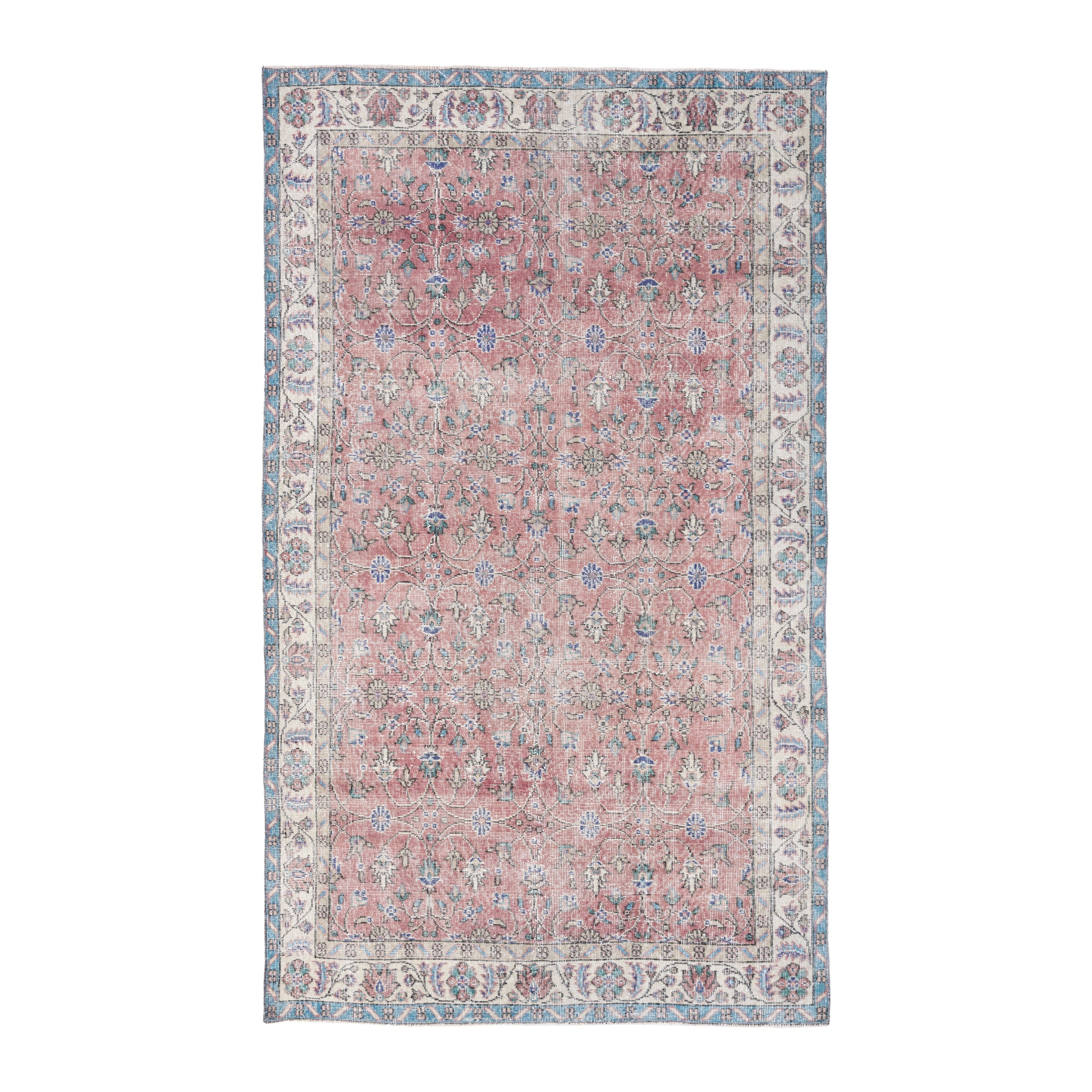 Turkish Isparta area rug in dusty rose and cream, 5'1" x 8'8"