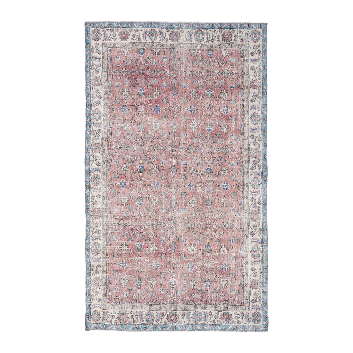 Turkish Isparta area rug in dusty rose and cream, 5'1" x 8'8"