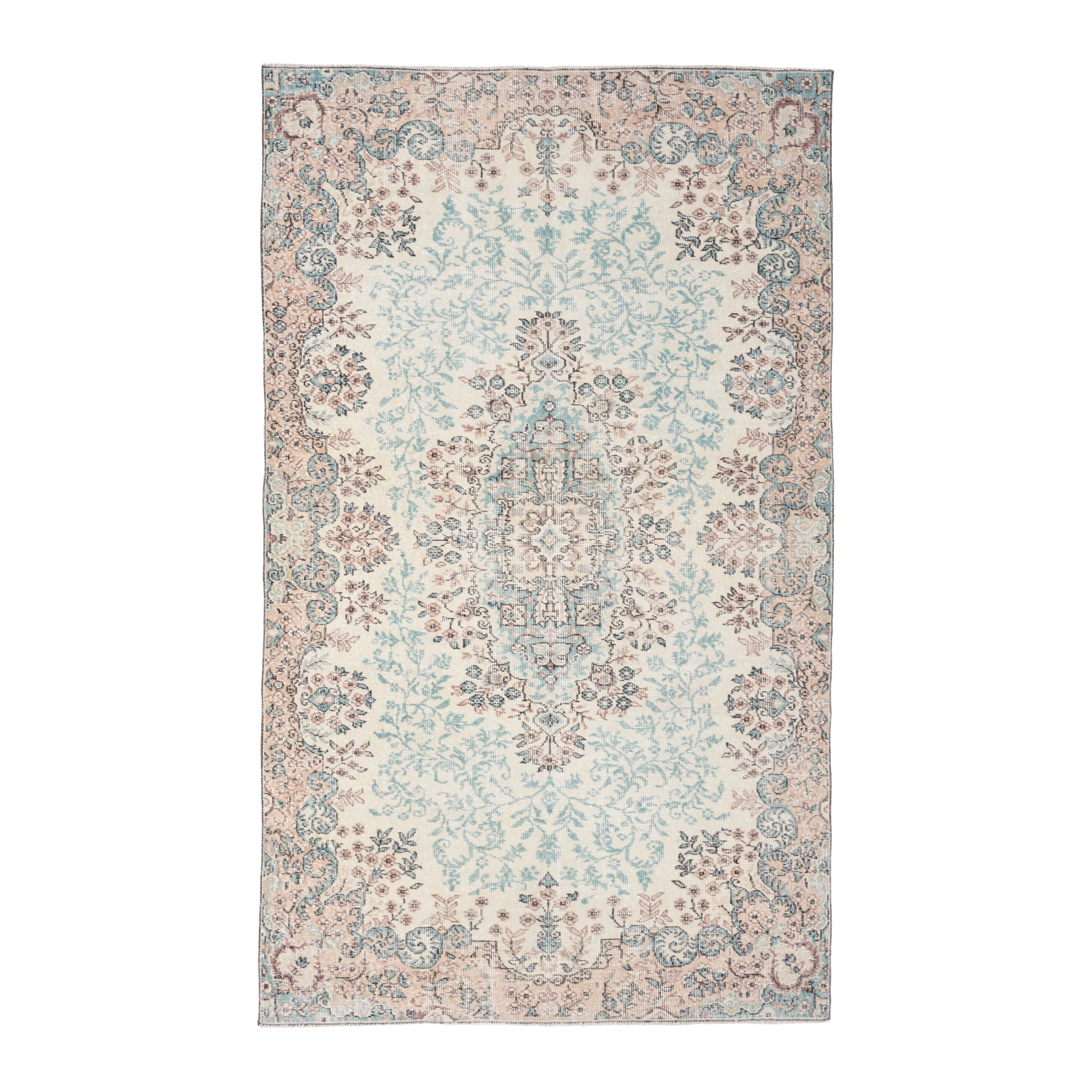 Turkish Isparta area rug in cream and muted pink, 5'9" x 9'3"