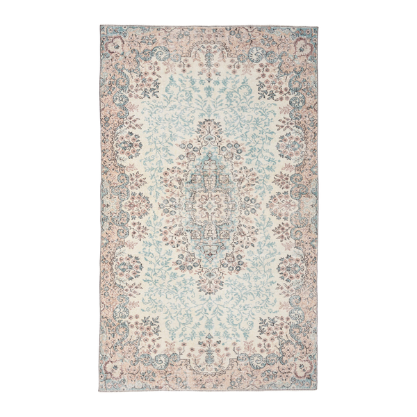 Turkish Isparta area rug in cream and muted pink, 5'9" x 9'3"