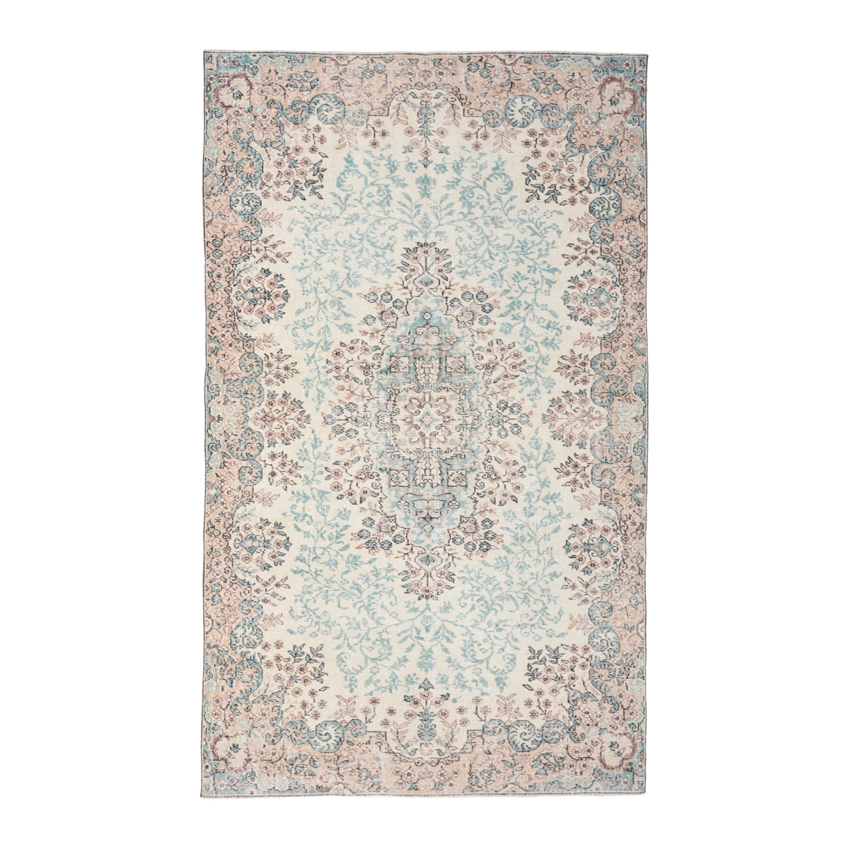 Turkish Isparta area rug in cream and muted pink, 5'9" x 9'3"