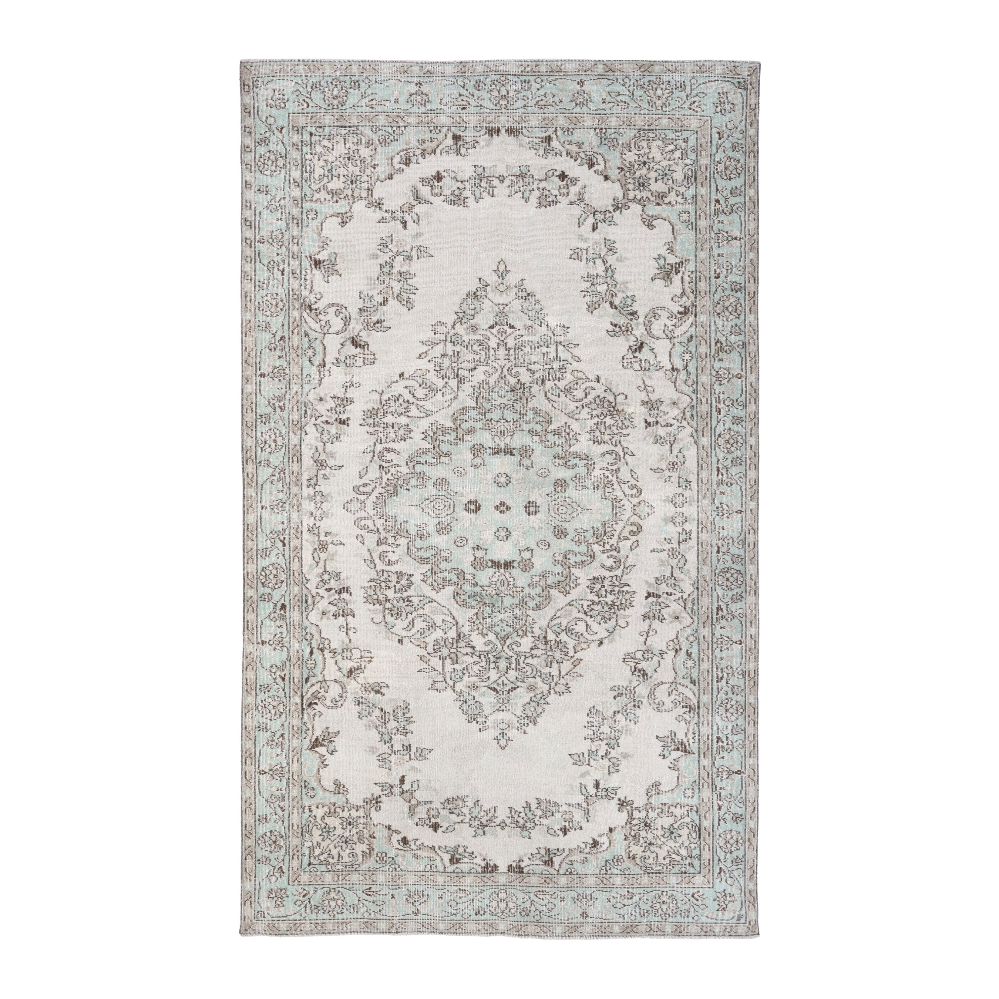 Turkish Isparta area rug in cream and celadon, 5'10" x 9'7"