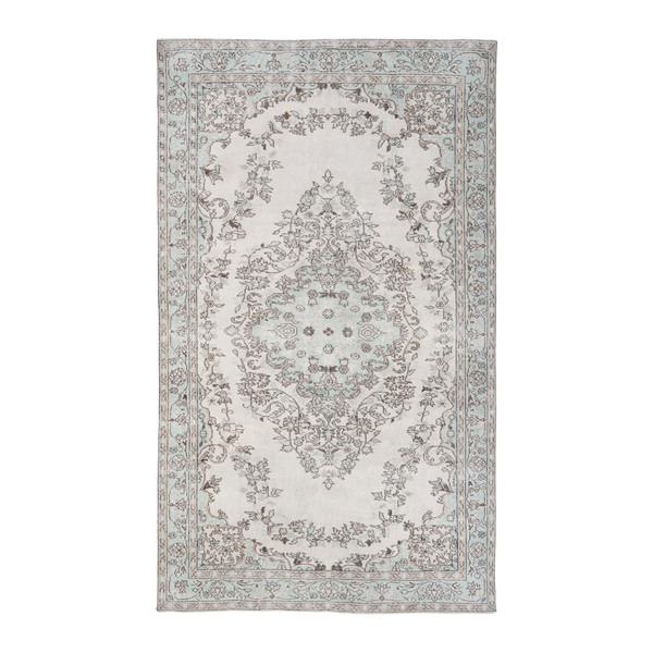 Turkish Isparta area rug in cream and celadon, 5'10" x 9'7"
