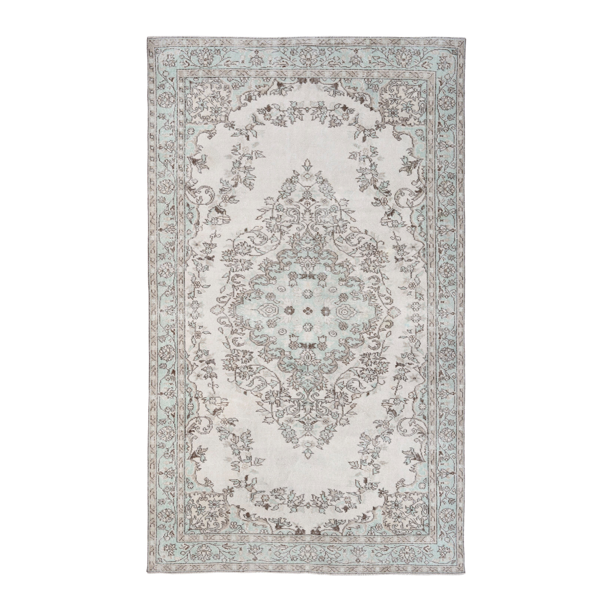 Turkish Isparta area rug in cream and celadon, 5'10" x 9'7"