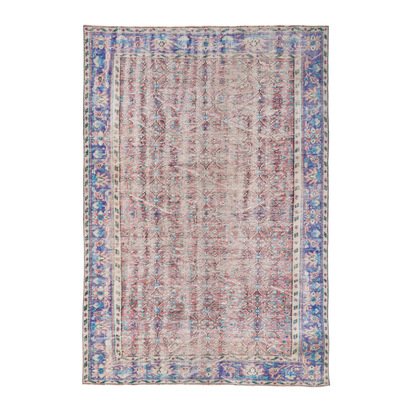 Turkish Manisa area rug in muted pink and navy, 5'6" x 7'11"