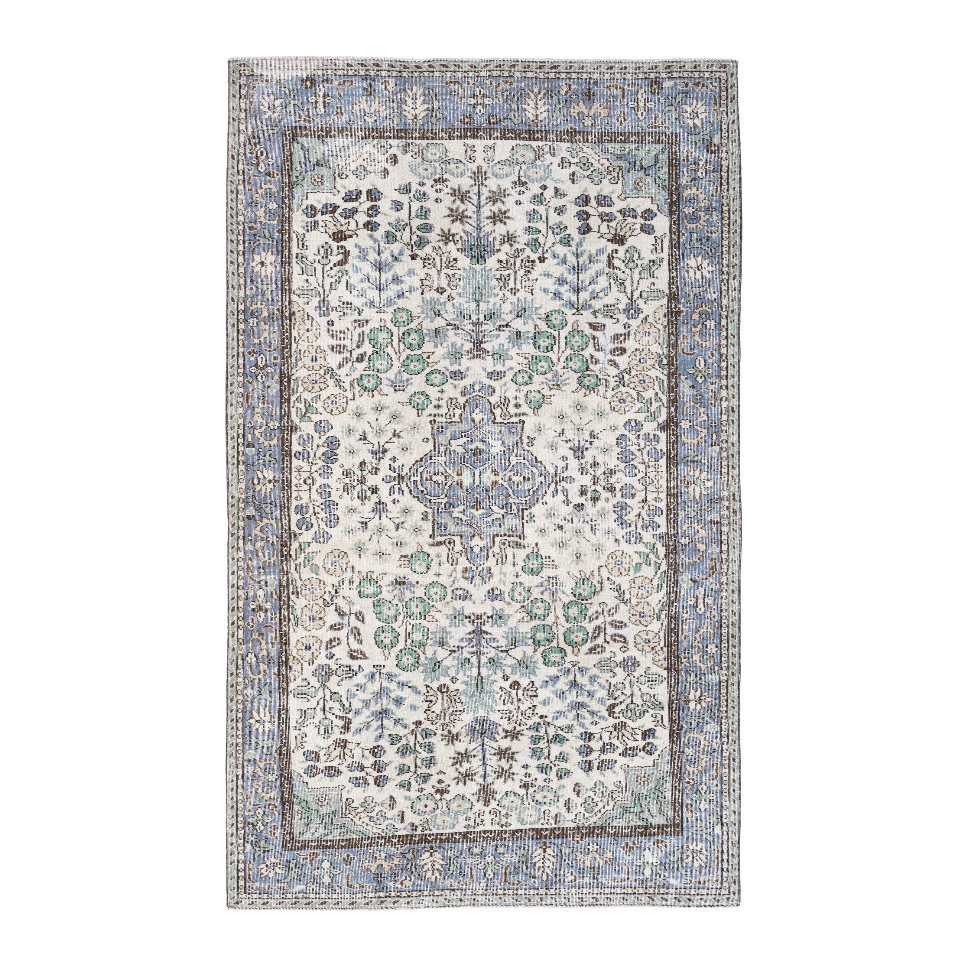 Turkish Isparta area rug in ivory and blue gray, 5'5" x 9'