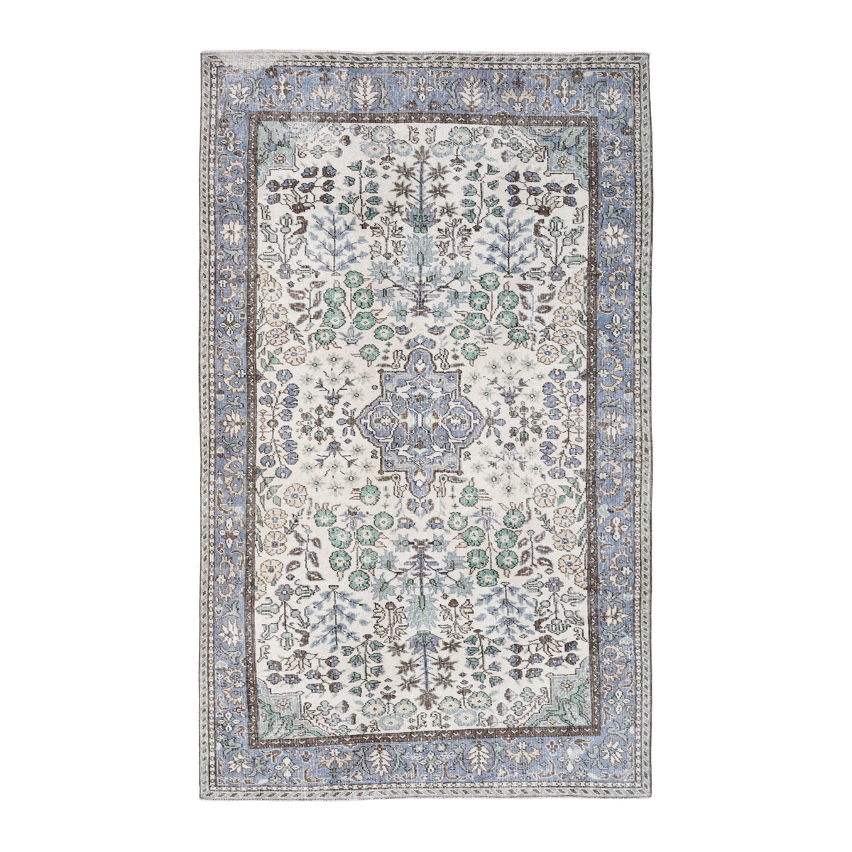 Turkish Isparta area rug in ivory and blue gray, 5'5" x 9'