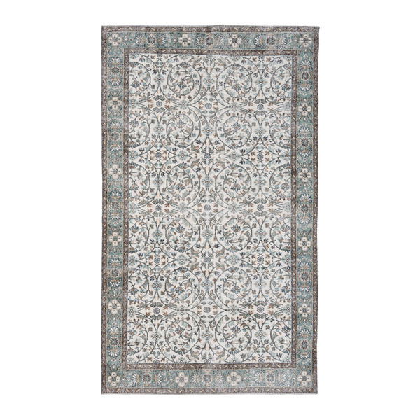 Turkish Isparta area rug in ivory and blue gray, 5'10" x 9'5"