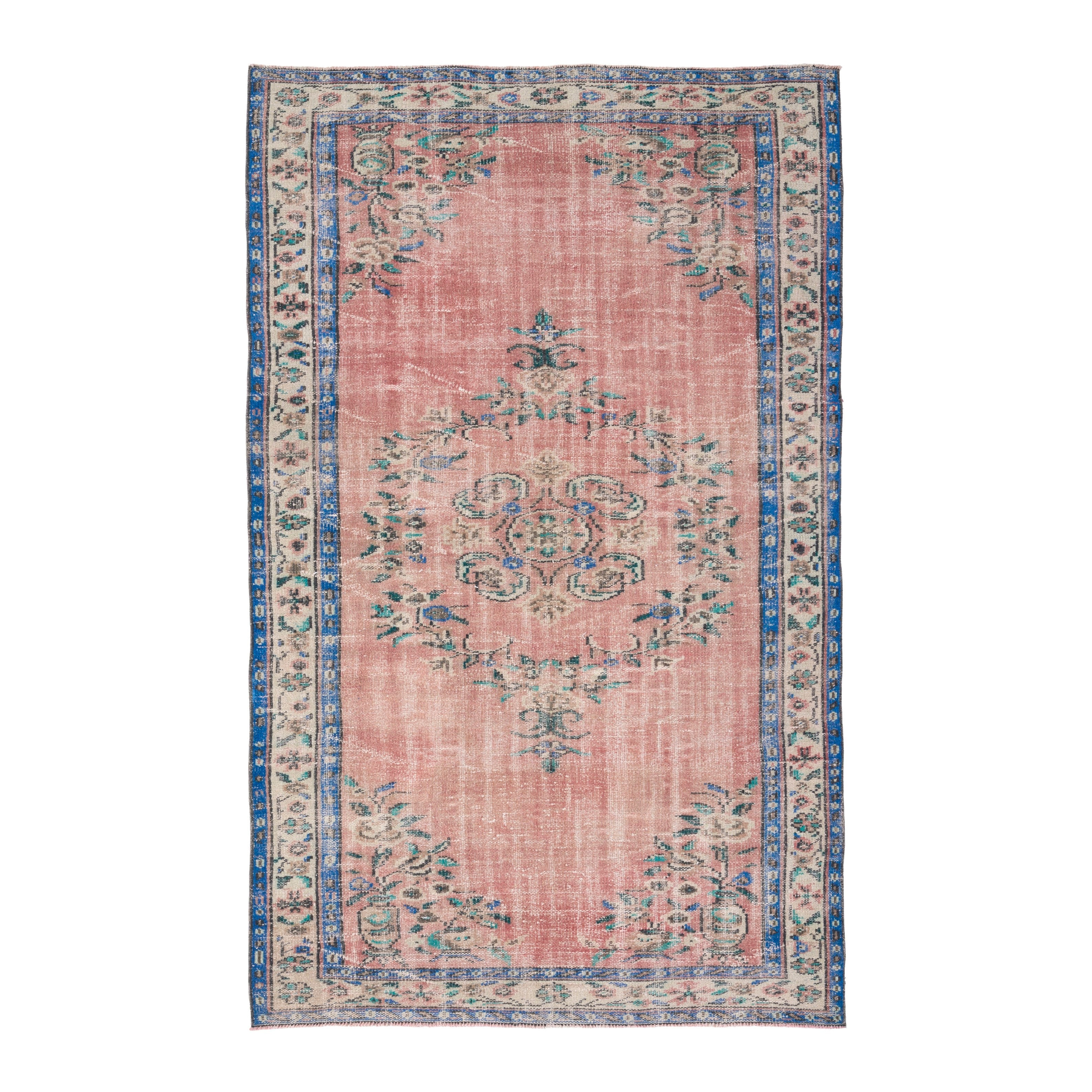 Turkish Manisa area rug in muted pink and cream, 5'3" x 8'2"