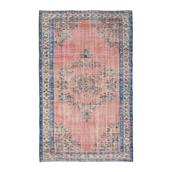 Turkish Manisa area rug in muted pink and cream, 5'3" x 8'2"