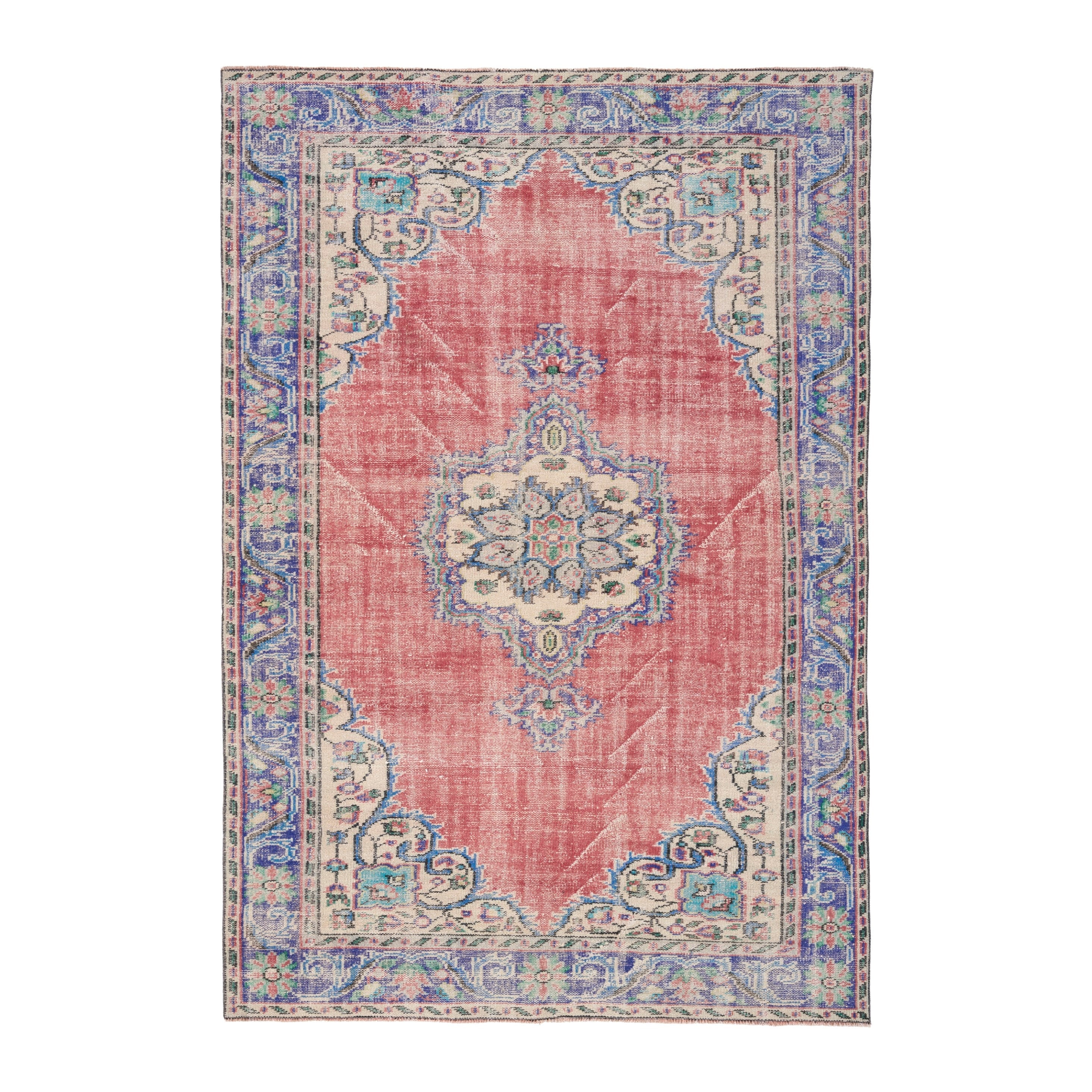 Turkish Manisa area rug in faded red and navy, 5'8" x 8'3"