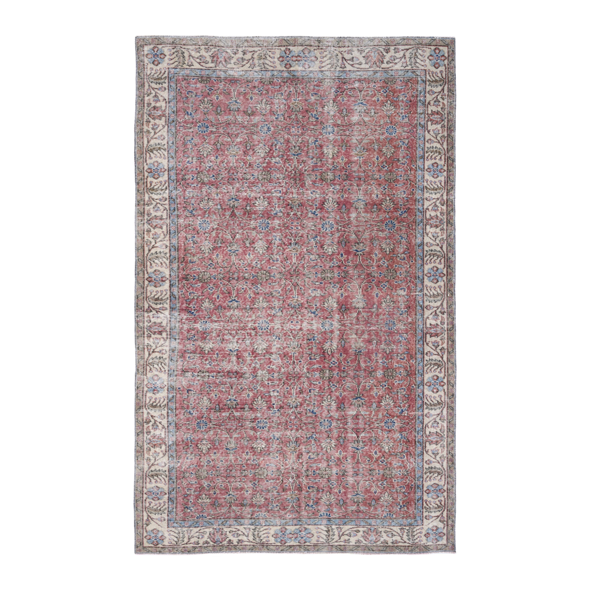 Turkish Isparta area rug in faded red and cream, 5'7" x 8'11"