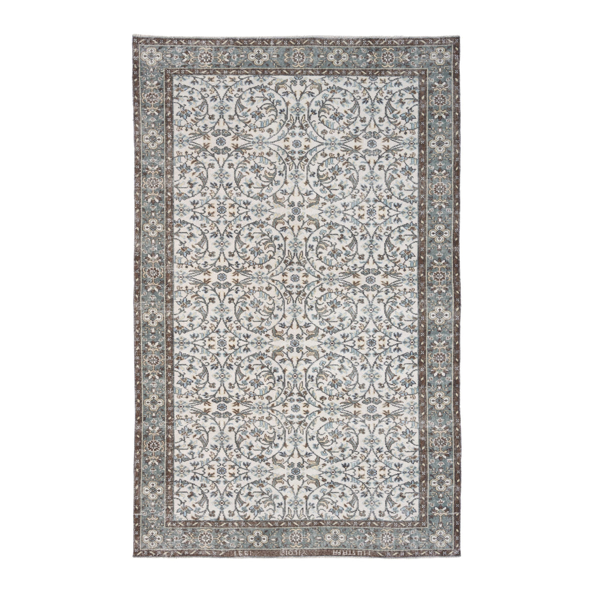 Turkish Isparta area rug in ivory and sage, 6' x 9'5"