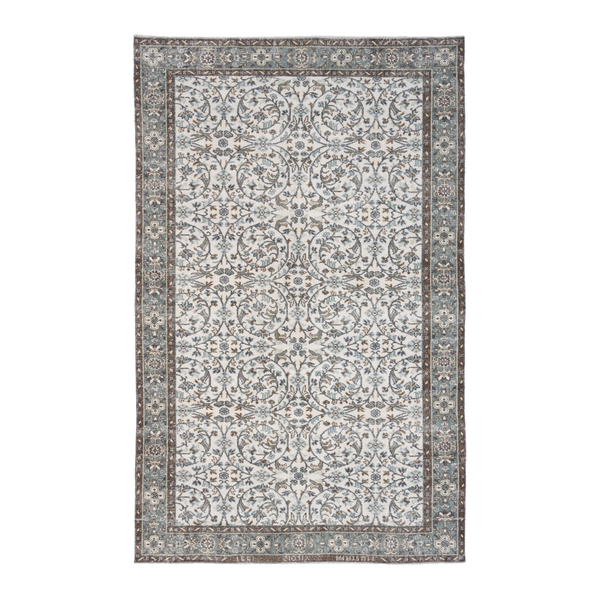 Turkish Isparta area rug in ivory and sage, 6' x 9'5"