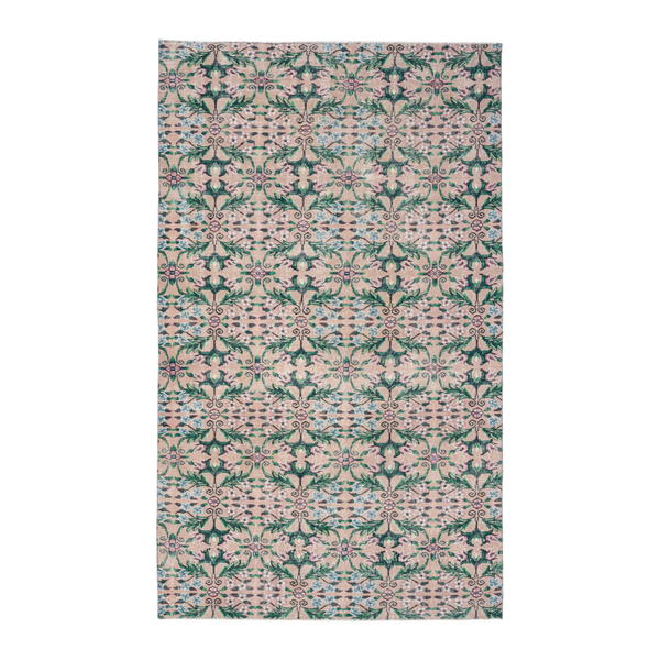 Turkish Isparta area rug in muted pink and emerald, 5'7" x 9'3"