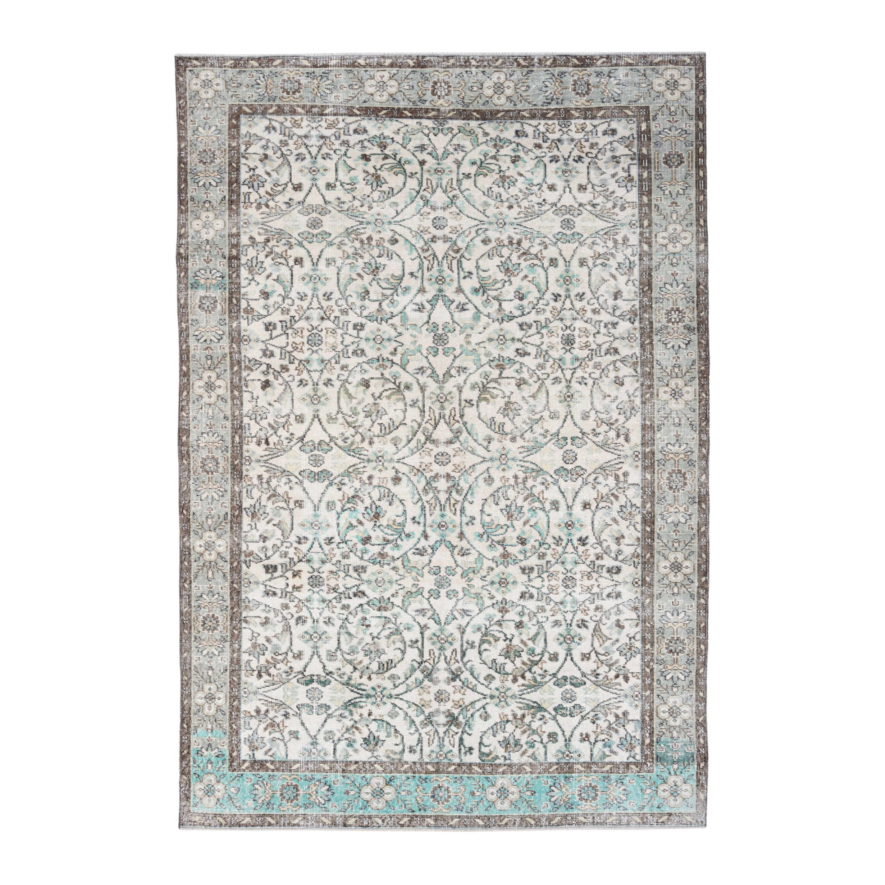 Turkish Isparta area rug in ivory and olive, 6' x 8'10"