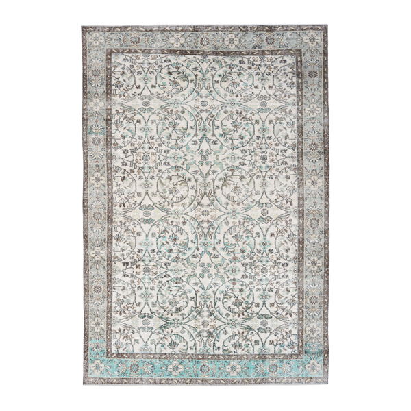 Turkish Isparta area rug in ivory and olive, 6' x 8'10"