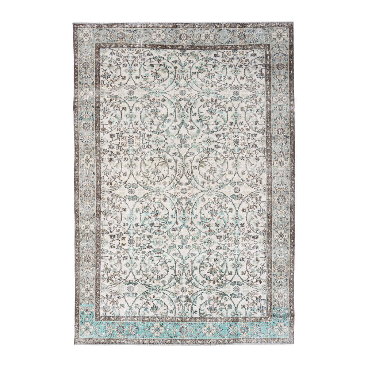 Turkish Isparta area rug in ivory and olive, 6' x 8'10"